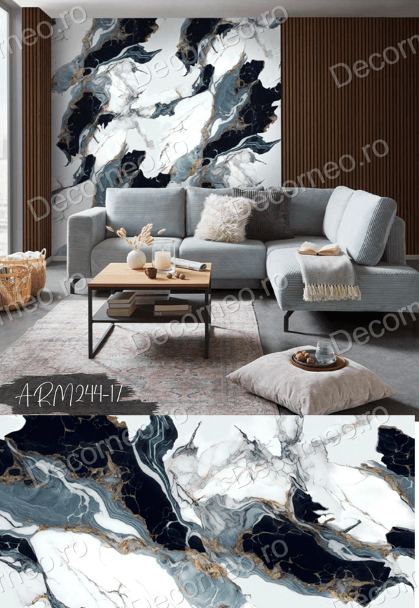 Panou decorativ Modern Blue Gold Marblew